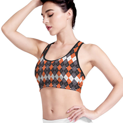 Halloween Themed Argyle Pattern Print Women's Sports Bra