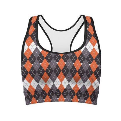 Halloween Themed Argyle Pattern Print Women's Sports Bra