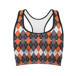 Halloween Themed Argyle Pattern Print Women's Sports Bra