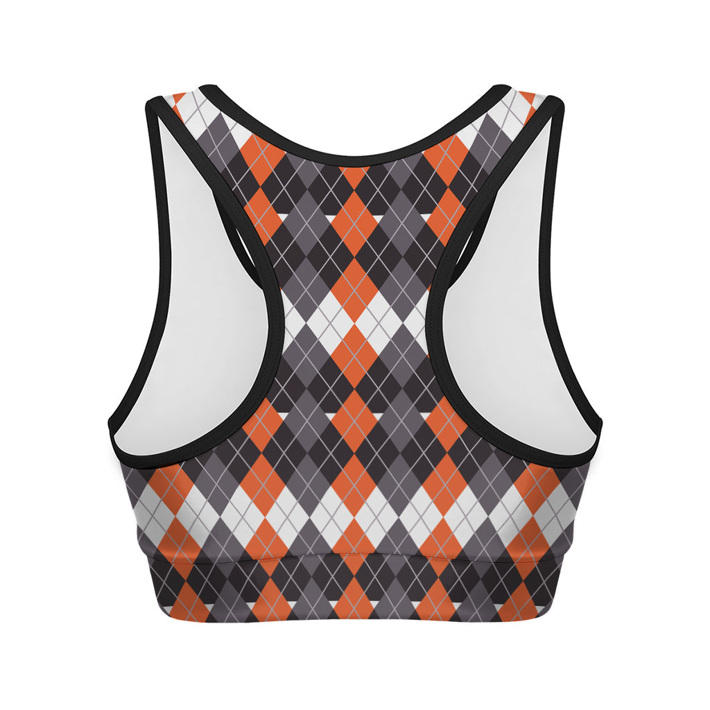 Halloween Themed Argyle Pattern Print Women's Sports Bra