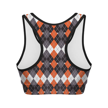 Halloween Themed Argyle Pattern Print Women's Sports Bra