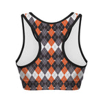 Halloween Themed Argyle Pattern Print Women's Sports Bra