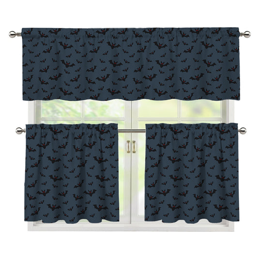 Halloween Vampire Bat Pattern Print 3 Piece Kitchen Curtains
