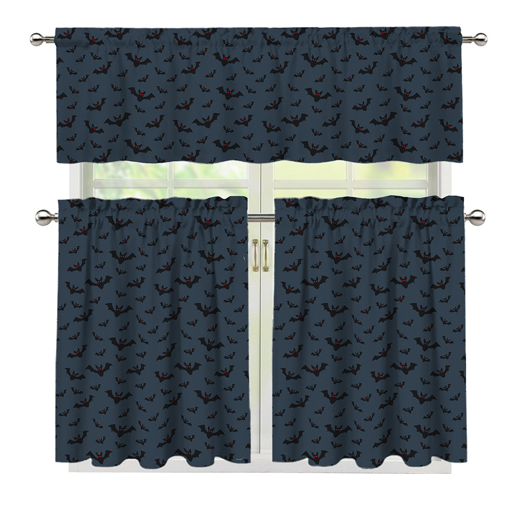 Halloween Vampire Bat Pattern Print 3 Piece Kitchen Curtains