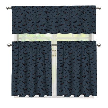Halloween Vampire Bat Pattern Print 3 Piece Kitchen Curtains