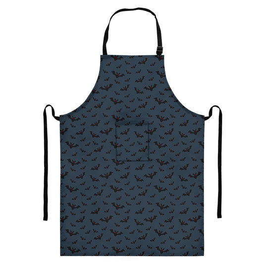 Halloween Vampire Bat Pattern Print Bib Apron With Pocket