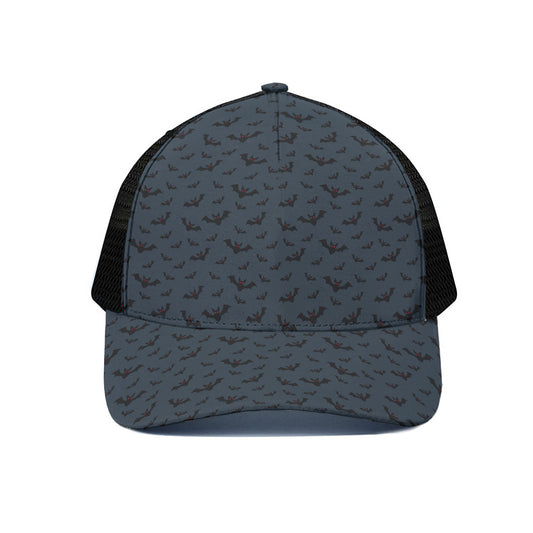 Halloween Vampire Bat Pattern Print Black Mesh Trucker Cap
