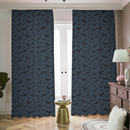 Halloween Vampire Bat Pattern Print Blackout Pencil Pleat Curtains