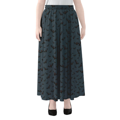 Halloween Vampire Bat Pattern Print Chiffon Maxi Skirt