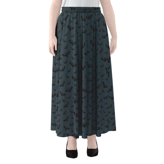 Halloween Vampire Bat Pattern Print Chiffon Maxi Skirt