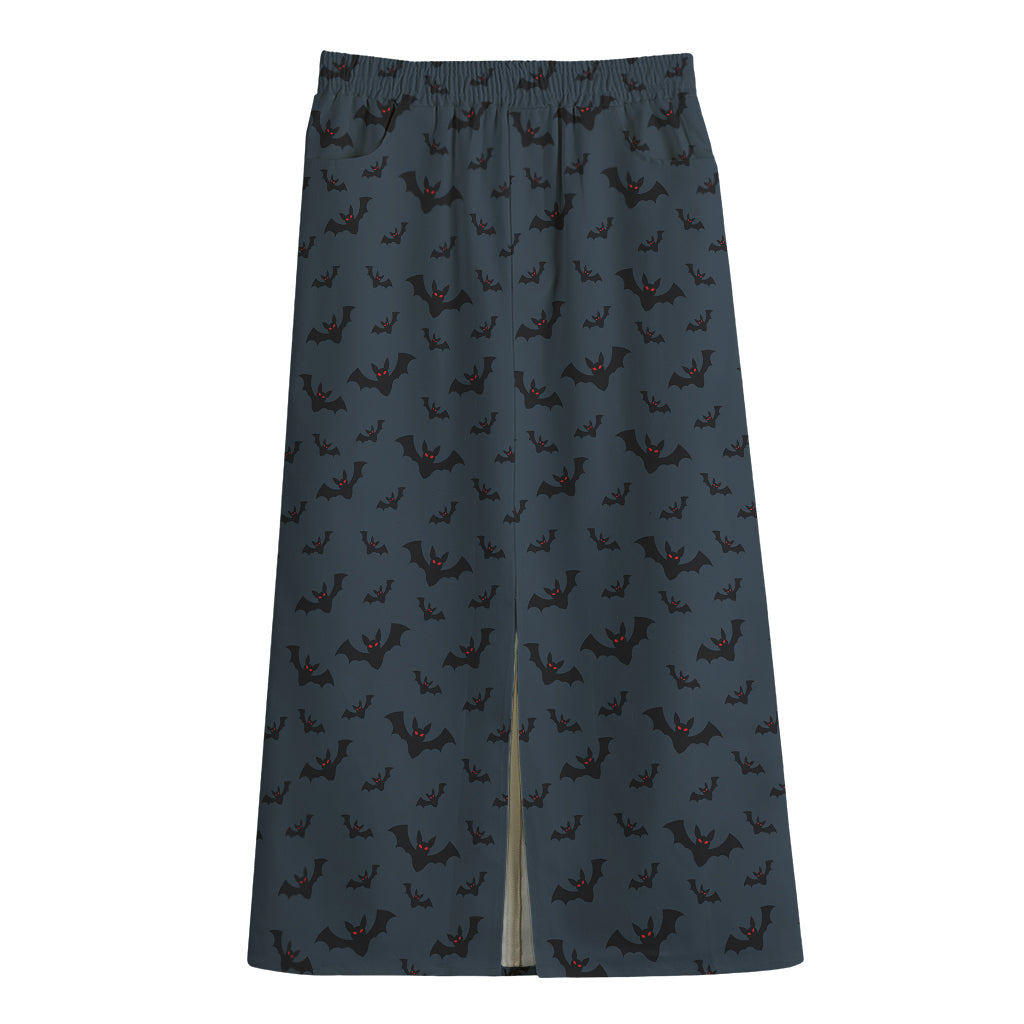 Halloween Vampire Bat Pattern Print Cotton Front Slit Maxi Skirt