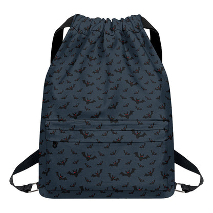 Halloween Vampire Bat Pattern Print Drawstring Backpack