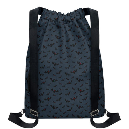 Halloween Vampire Bat Pattern Print Drawstring Backpack