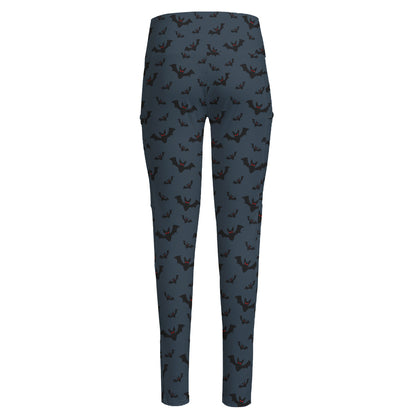 Halloween Vampire Bat Pattern Print High-Waisted Pocket Leggings