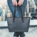 Halloween Vampire Bat Pattern Print Leather Tote Bag