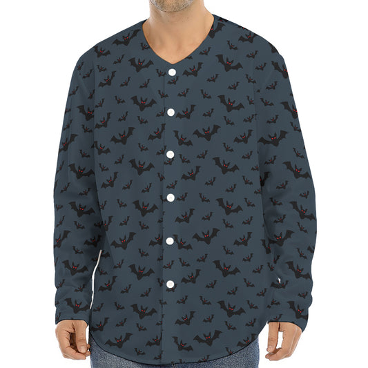 Halloween Vampire Bat Pattern Print Long Sleeve Baseball Jersey