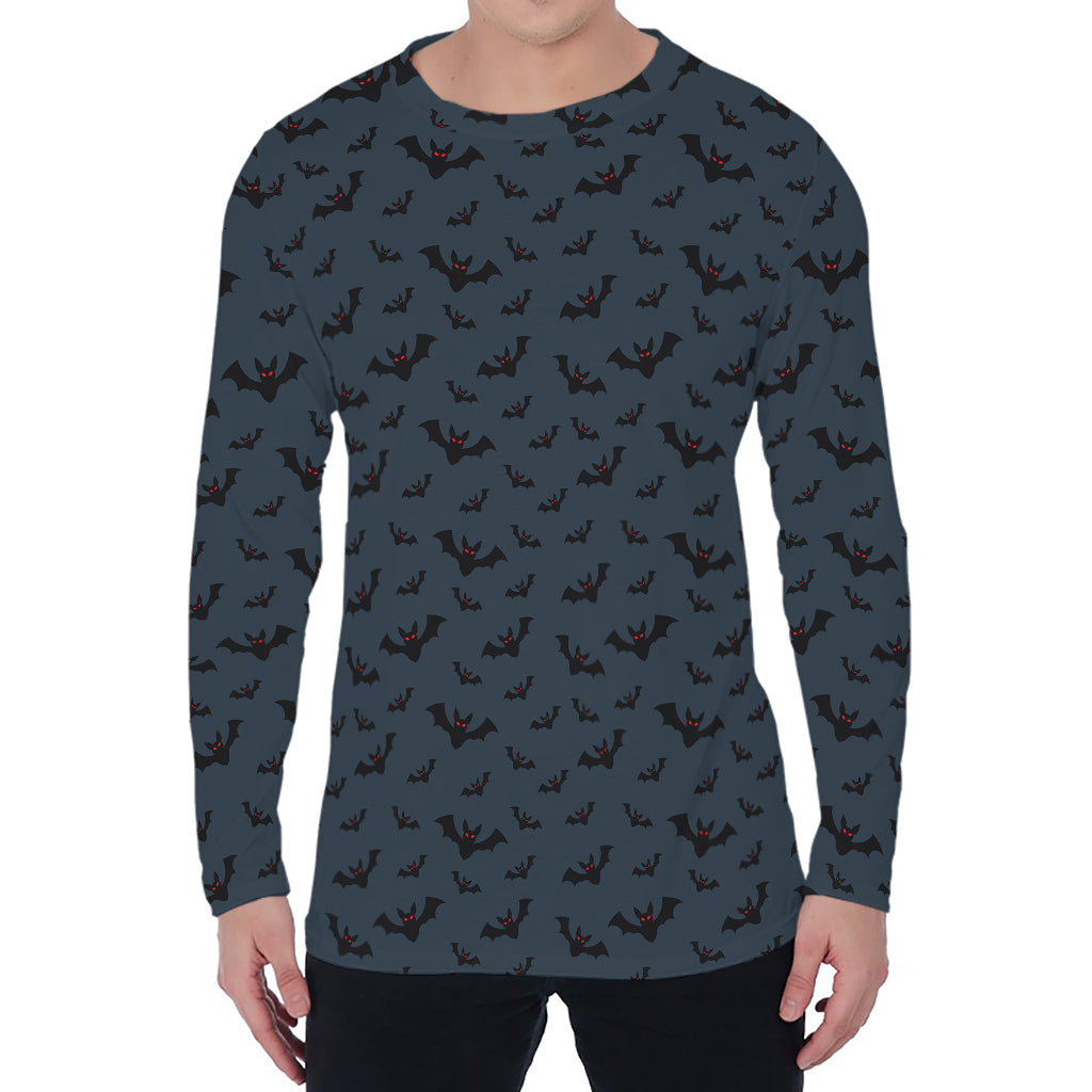 Halloween Vampire Bat Pattern Print Men's Long Sleeve T-Shirt