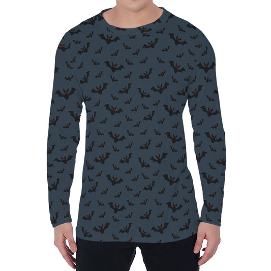 Halloween Vampire Bat Pattern Print Men's Long Sleeve T-Shirt