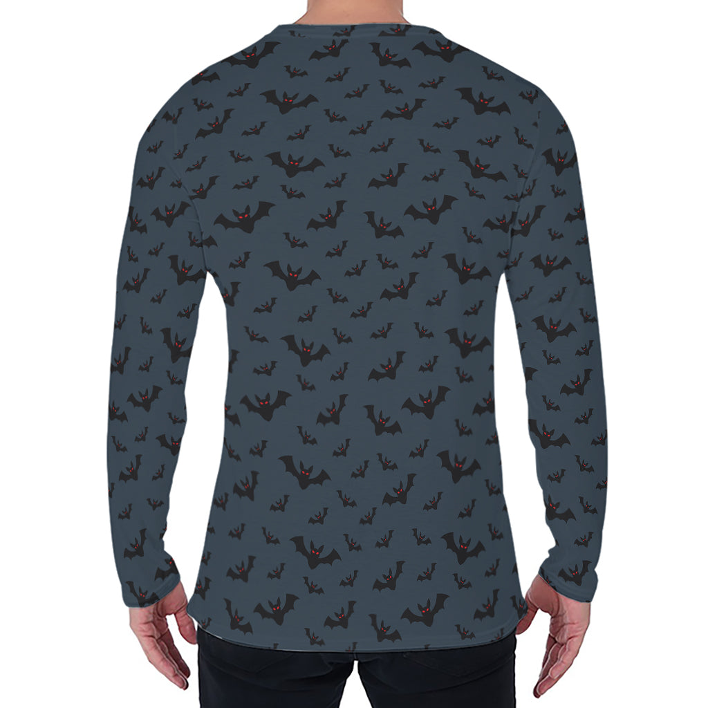 Halloween Vampire Bat Pattern Print Men's Long Sleeve T-Shirt