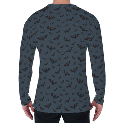 Halloween Vampire Bat Pattern Print Men's Long Sleeve T-Shirt