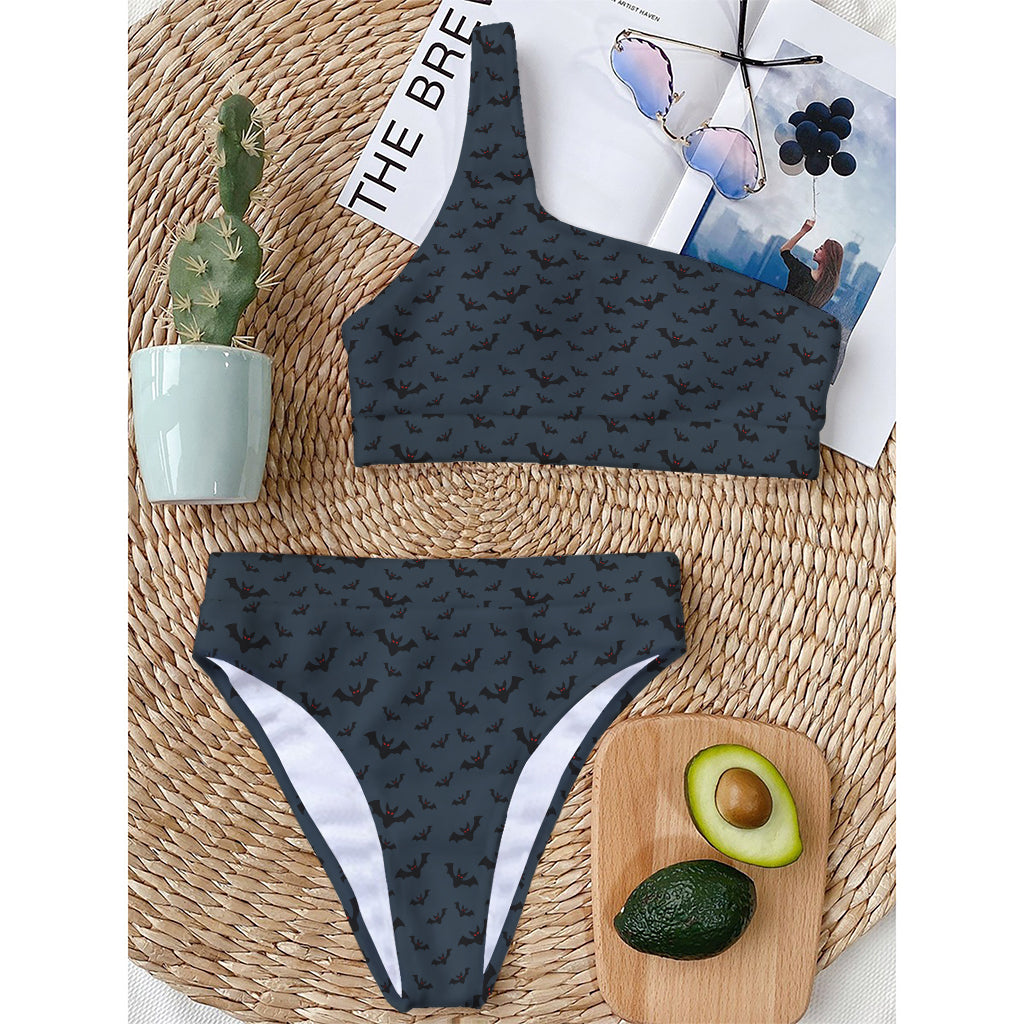 Halloween Vampire Bat Pattern Print One Shoulder Bikini Top