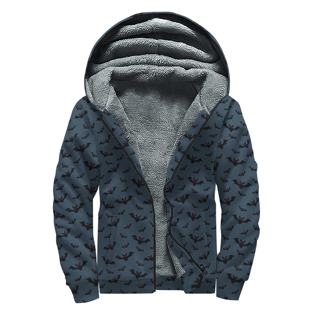 Halloween Vampire Bat Pattern Print Sherpa Lined Zip Up Hoodie