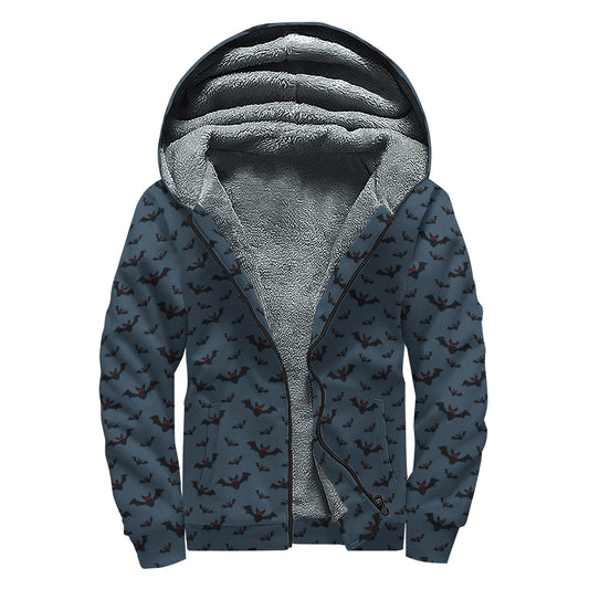 Halloween Vampire Bat Pattern Print Sherpa Lined Zip Up Hoodie