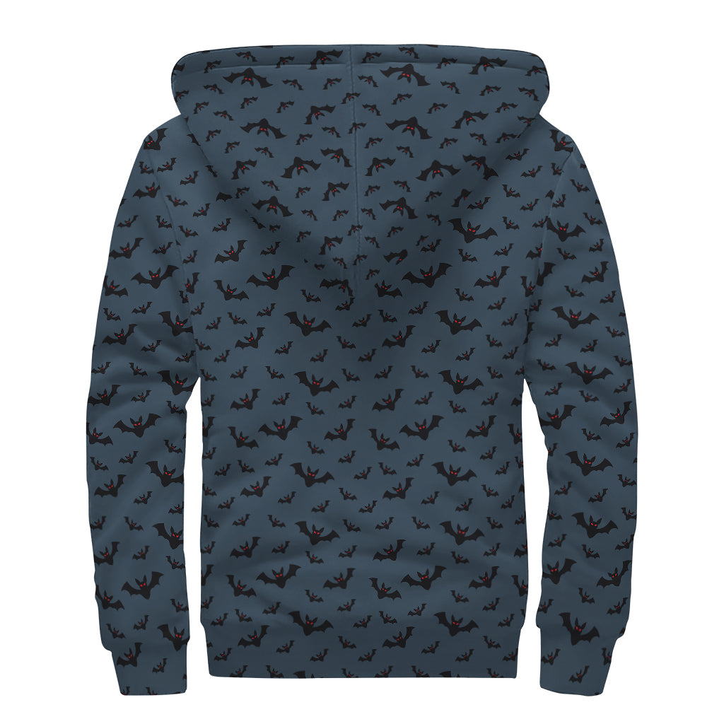 Halloween Vampire Bat Pattern Print Sherpa Lined Zip Up Hoodie