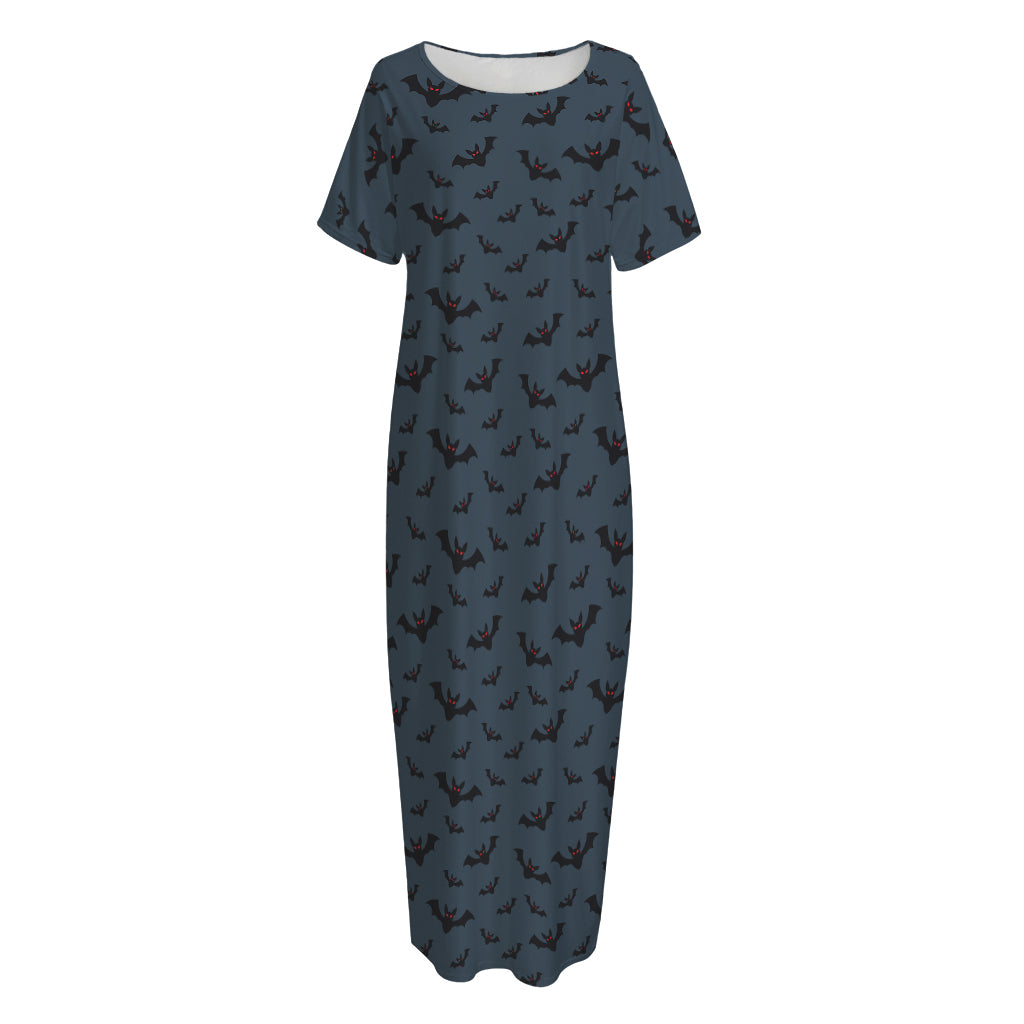 Halloween Vampire Bat Pattern Print Short Sleeve Long Nightdress