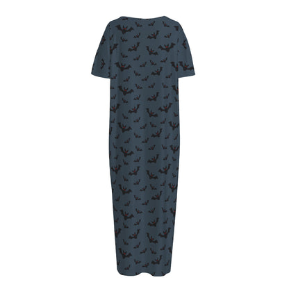 Halloween Vampire Bat Pattern Print Short Sleeve Long Nightdress