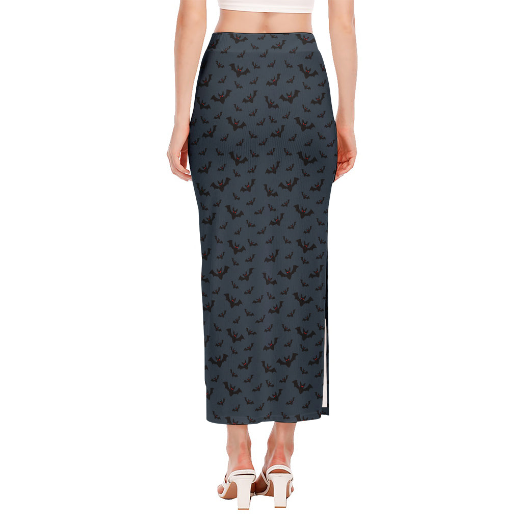 Halloween Vampire Bat Pattern Print Side Slit Maxi Skirt