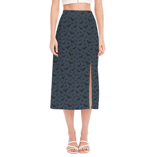 Halloween Vampire Bat Pattern Print Side Slit Midi Skirt