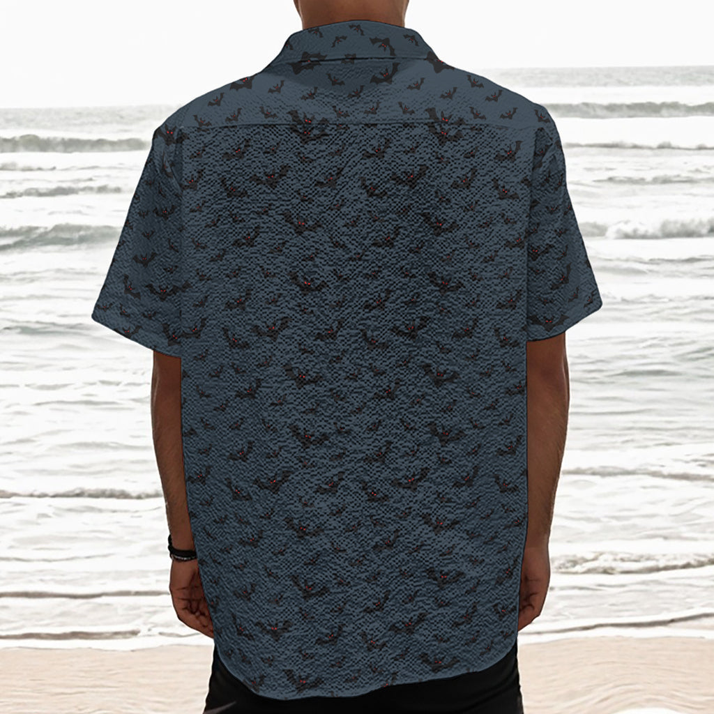 Halloween Vampire Bat Pattern Print Textured Short Sleeve Shirt
