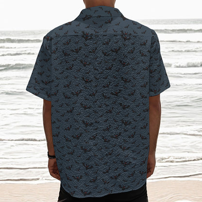 Halloween Vampire Bat Pattern Print Textured Short Sleeve Shirt