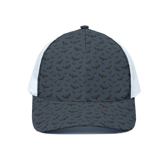 Halloween Vampire Bat Pattern Print White Mesh Trucker Cap