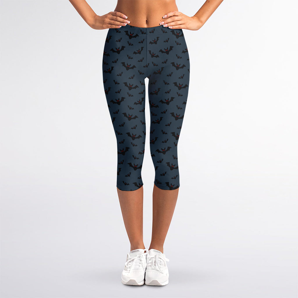 Halloween Vampire Bat Pattern Print Women's Capri Leggings