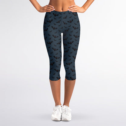 Halloween Vampire Bat Pattern Print Women's Capri Leggings