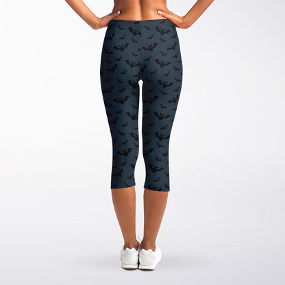 Halloween Vampire Bat Pattern Print Women's Capri Leggings