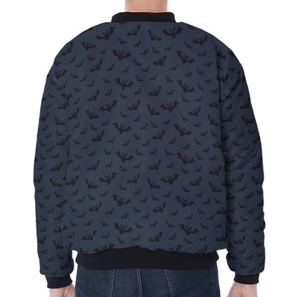 Halloween Vampire Bat Pattern Print Zip Sleeve Bomber Jacket