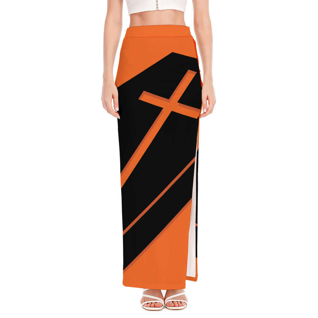 Halloween Vampire Coffin Print High Slit Maxi Skirt