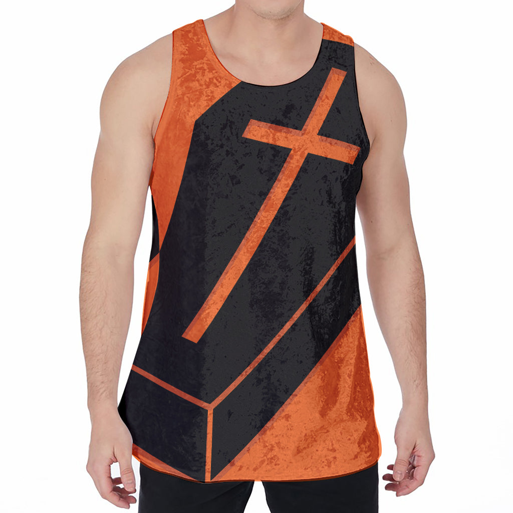 Halloween Vampire Coffin Print Men's Velvet Tank Top