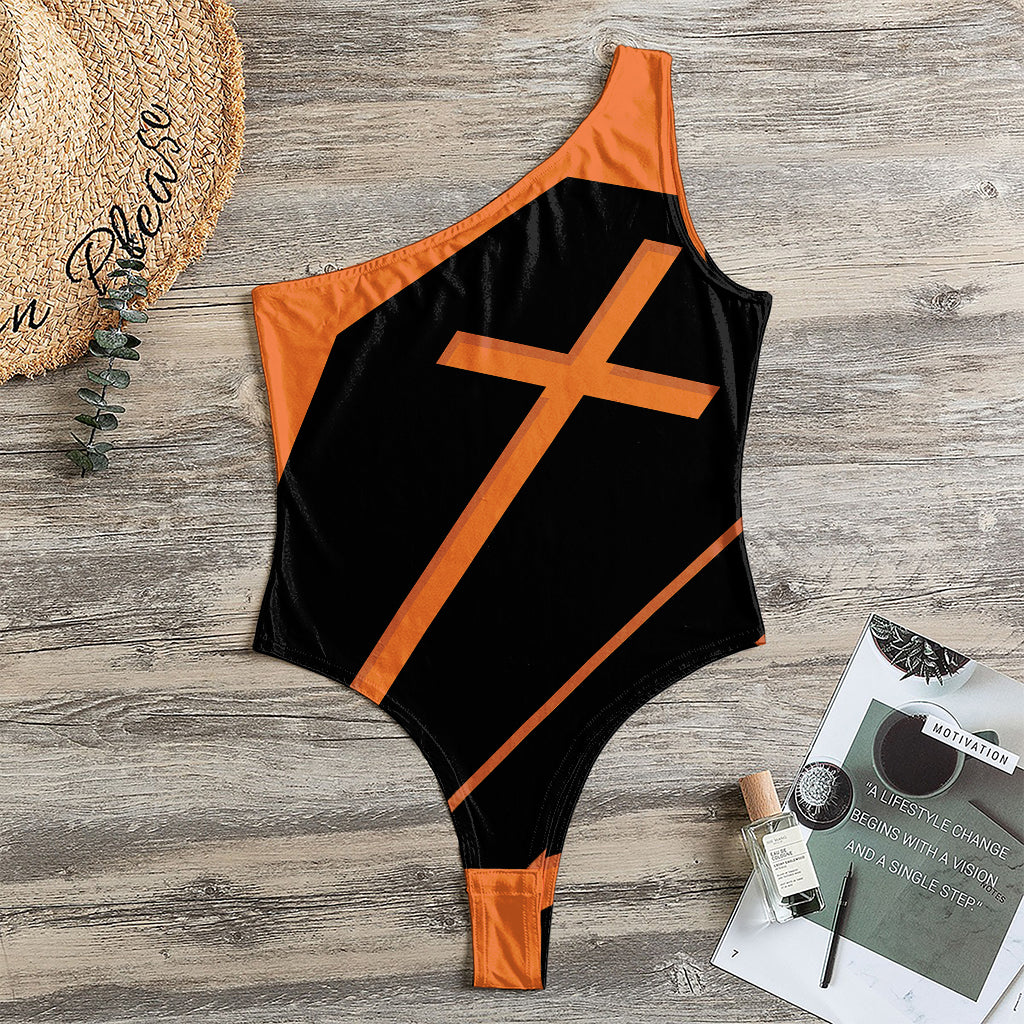 Halloween Vampire Coffin Print One Shoulder Bodysuit