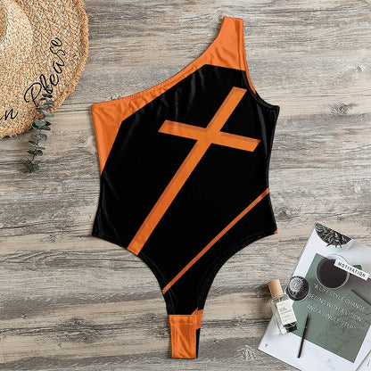Halloween Vampire Coffin Print One Shoulder Bodysuit