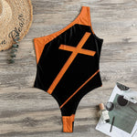 Halloween Vampire Coffin Print One Shoulder Bodysuit