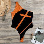 Halloween Vampire Coffin Print One Shoulder Bodysuit