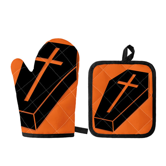 Halloween Vampire Coffin Print Oven Mitt And Pot Holder Set