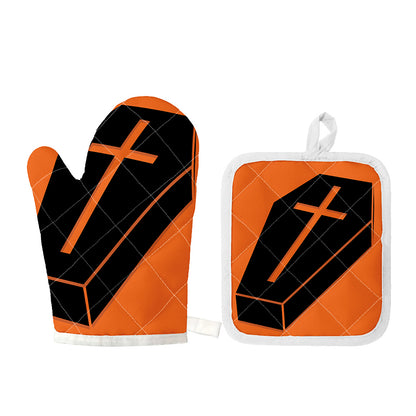 Halloween Vampire Coffin Print Oven Mitt And Pot Holder Set