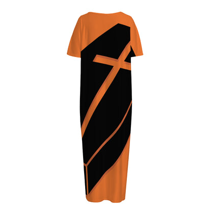 Halloween Vampire Coffin Print Short Sleeve Long Nightdress