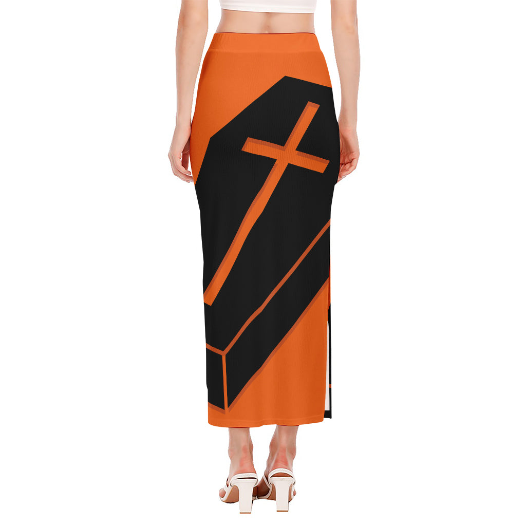 Halloween Vampire Coffin Print Side Slit Maxi Skirt