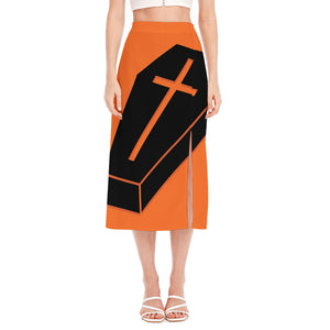 Halloween Vampire Coffin Print Side Slit Midi Skirt